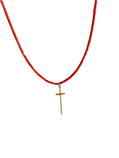 Necklace Coral With Cross