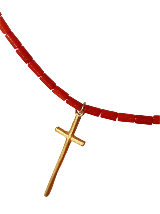 Necklace Coral With Cross